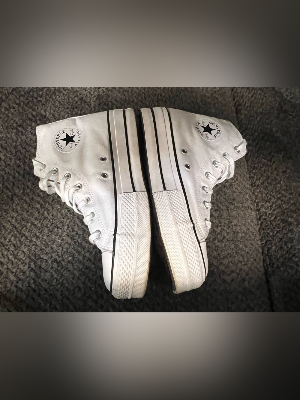 Converse Women's White High-Top Platform Sneakers with Black Trim - Picture 5 of 12